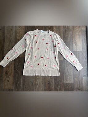 Time and Tru Beige Sweater with Pink and Red Heart Pattern